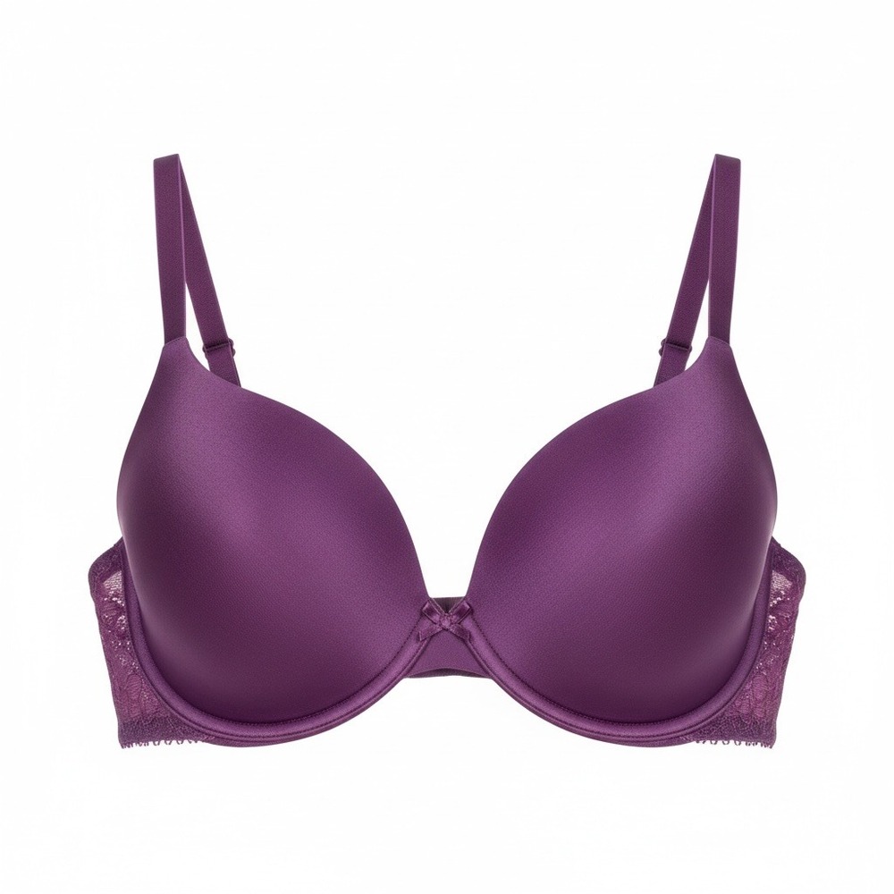 Simply Vera Wang Purple Lace Trim Plunge Underwire Bra 34C Romanticcore Support